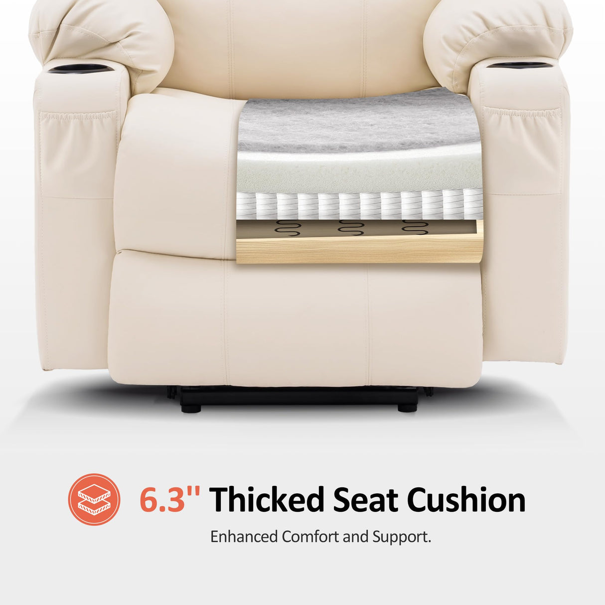 MCombo Power Lift Recliner Chair for Elderly, Lift Chair with Heat and Massage, FSC Certified, USB Ports, Cup Holders, Faux Leather 7040 (Cream White, Medium) MCombo