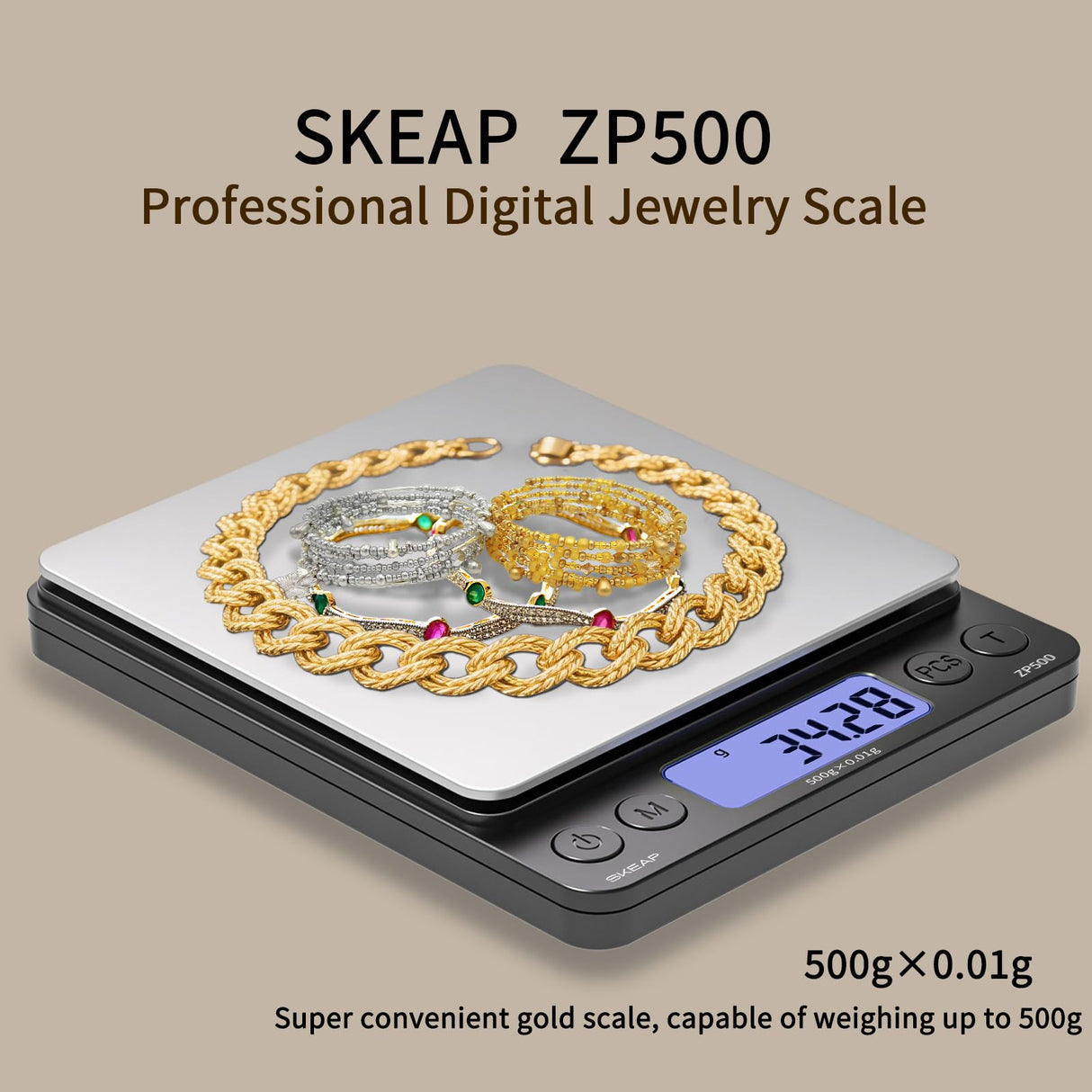 SKEAP Digital Jewelry Scale – 500g x 0.01g Precision Gold Scale for Jewelers & Collectors, Digital Pocket Scale with Backlit LCD, Tare Function– Ideal for Gemstones, Bullion & Coins. SKEAP