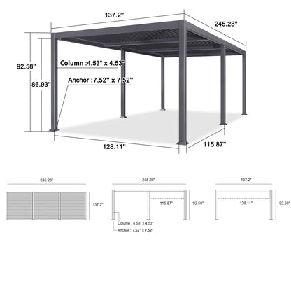 PURPLE LEAF Louvered Pergola 11' x 20' Oversize Patio Aluminum Pergola Modern Outdoor Pergola with Adjustable Roof for Deck Garden Yard Hardtop Gazebo - WoodArtSupply