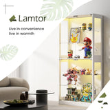 Lamtor 69-Inch Glass Display Cabinet - Adjustable Shelves Display Case, Curio Cabinet with RGB Lighting, for Game Room, Living Room, Bedroom, White Lamtor