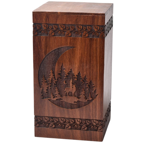 Tamanna crafts Handcrafted Rosewood Urn For Human Ashes - Beautifull Moon And Deer Tree Wooden Box - Cremation Urn For Pets Handmade Burial Urn Box Tamanna crafts