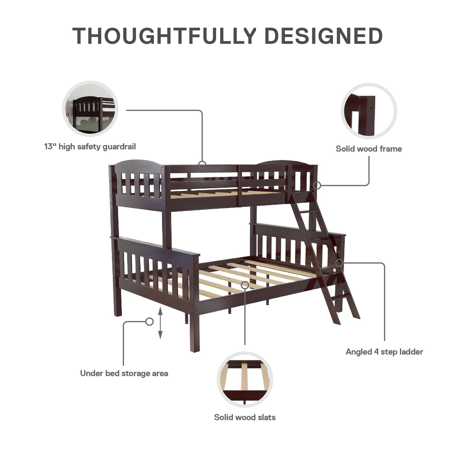 DHP Airlie Espresso Twin-Over-Full Convertible Bunk Bed with Ladder and Guardrails - WoodArtSupply