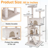 XXkseh Cat Tree 54 Inches Cat Tower for Indoor Cats Multi-Level Cat Condo with Litter Box Enclosure,Scratching Posts for Indoor Cats (Beige)… XXkseh