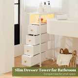 Yoobure Narrow Dresser for Bedroom, LED Slim Dresser with Charging Station, Small Dressers Chest of Drawers, Fabric Dresser Tall Skinny Cabinet Night Stand for Dorm, Small Spaces, Closet, Bathroom Yoobure