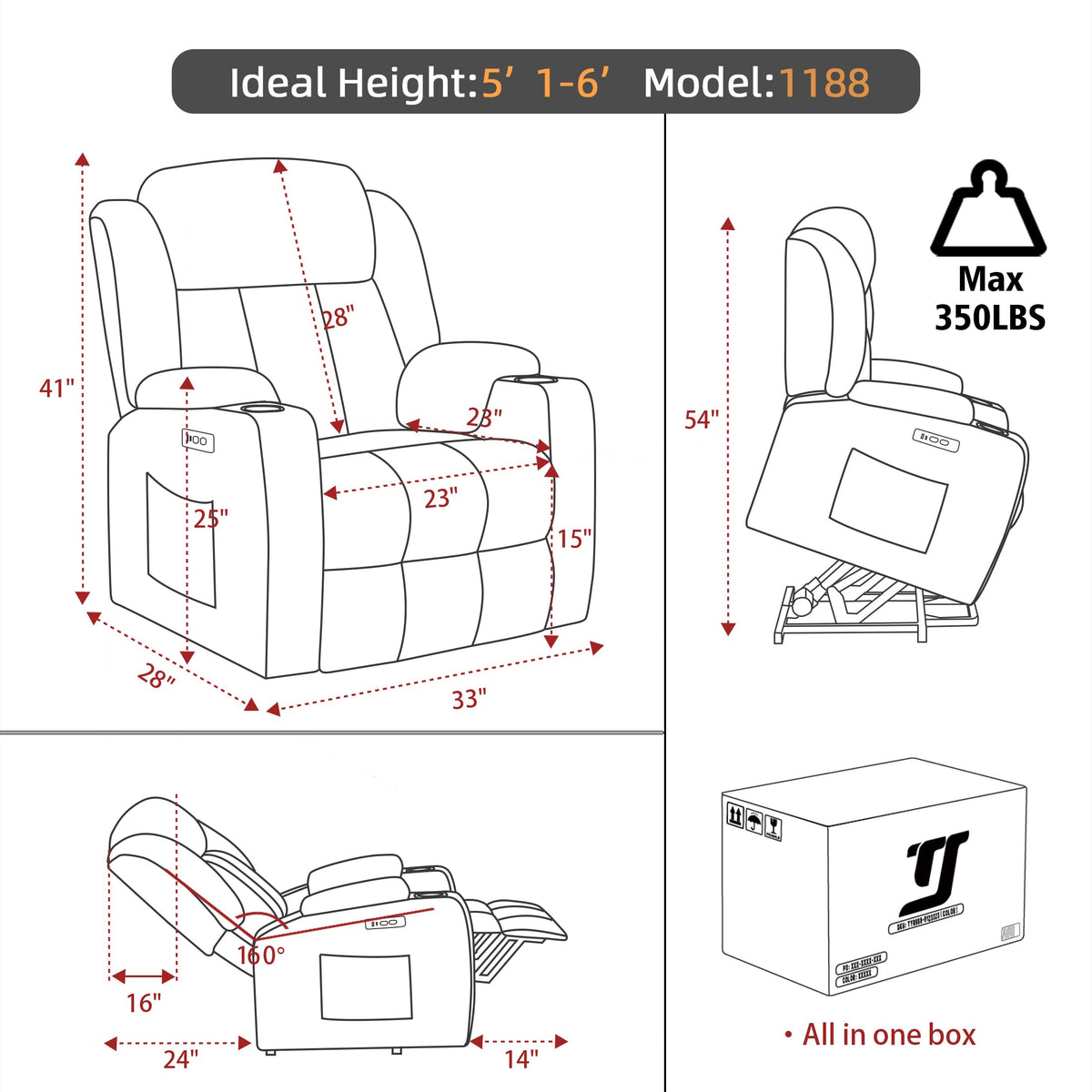 Sfxingyou Power Lift Recliner Chair for Elderly with Massage and Heat, Reclining Sofa Chair with USB & Type-C Ports and Cup Holders, L1288(Brown) Sfxingyou