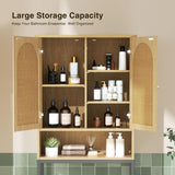 Rattan Toilet Storage Cabinet, Over the Rack Wood Cabinet with Metal Stand, Bathroom Organizer with Adjustable Shelf, Tall Freestanding Washer Shelf, Small Cupboard, Space Saver, Natural style Befrases