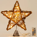 Christmas Tree Topper Star, Indoor Rattan Natural Star Treetop with 10 LED Light, Xmas Star Tree Topper Lighted for Christmas Tree Decorations MyoGrip