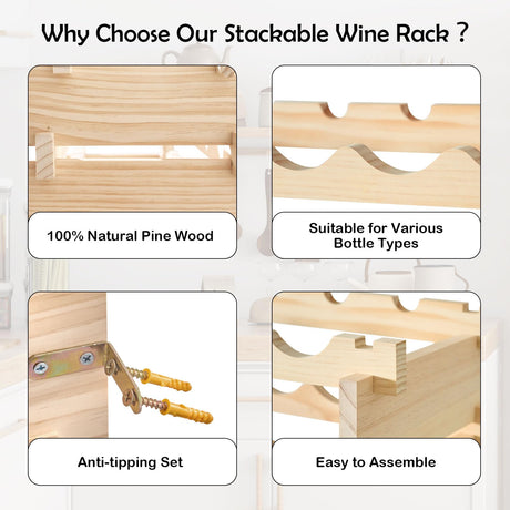 SDHYL 120 Bottles-12 Rows Stackable Modular Wine Holder Rack, Wine Storage Rack, Solid Wooden Wine Display Shelves (12 Rows x 10 Bottles/Row) SDHYL