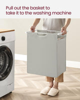 VASAGLE Laundry Hamper, Laundry Basket, Laundry Sorter with A Pull-Out and Removable Bag, Shelf, Metal Frame, 17.2 Gallons (65 L), 19.7 x 13 x 28.4 Inches, White UBLH101W01 VASAGLE