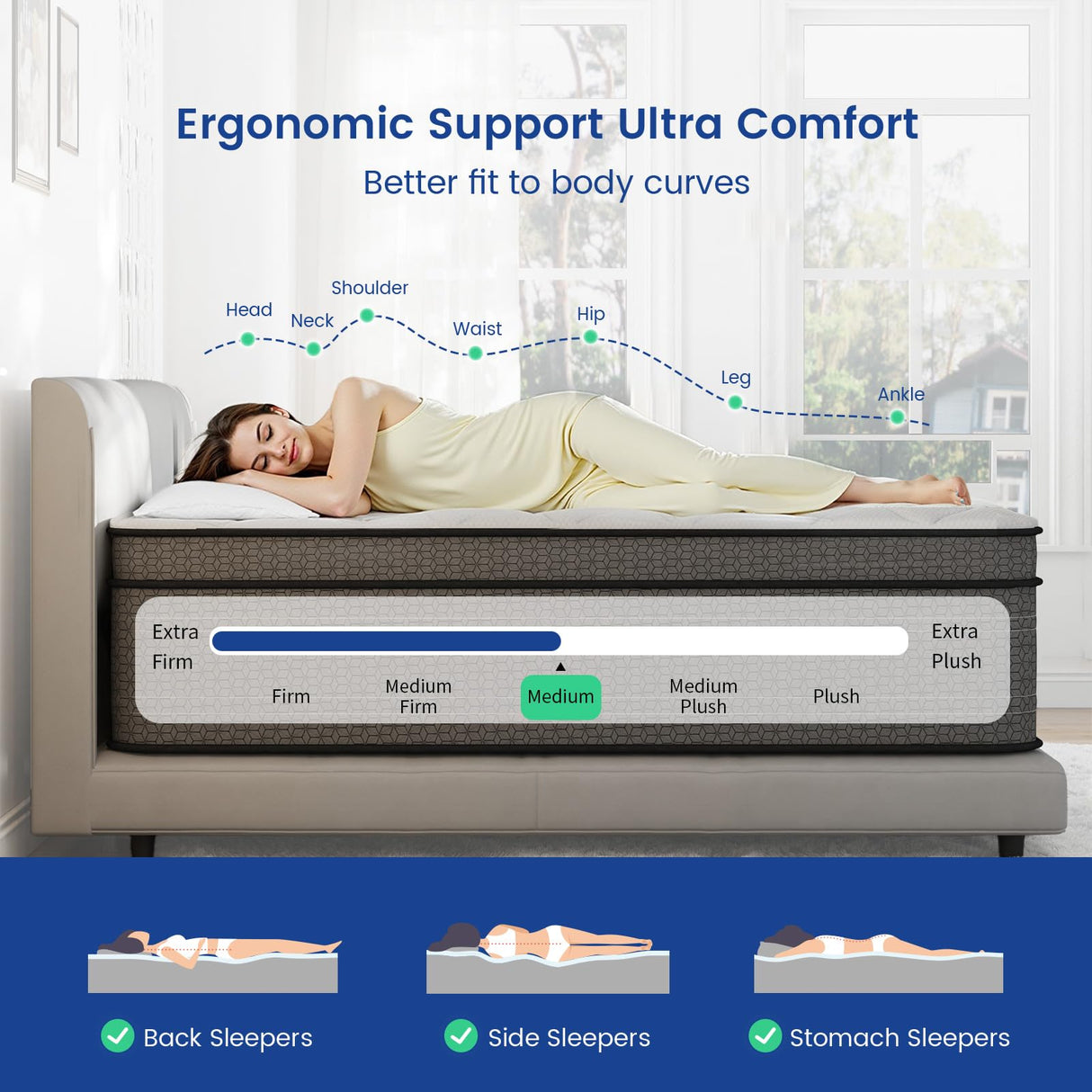 Ruoysun Queen Mattress, 10 Inch Medium Feel Hybrid Queen Size Mattresses in a Box, with Gel Memory Foam and Pocket Springs for Pressure Relief, Cooling, CertiPUR-US Certified Ruoysun