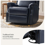 HULALA HOME Genuine Leather Recliner Chair, 360 Swivel Rocker Chair with Thick Seat, Classic Push Back Armchair with Backrest, Nailhead Trim, Navy HULALA HOME