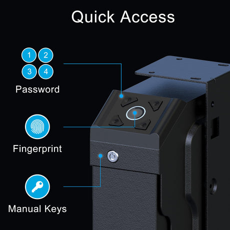 Gun Safe Biometric Quick Access Handgun Safes for Pistols Bedside Fingerprint Pistol safe Nightstand Smart Gun Safety Wall Mount Desk Keypad Key VERPROOF