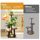 GEEBOBO 5 Tier Plant Stand With 4 Wheels, Metal Wood Tall Plant Stands For Indoor Plants Multiple, Corner Tiered Flower Plants Shelf Stand for Living Room Bedroom, Brown GEEBOBO