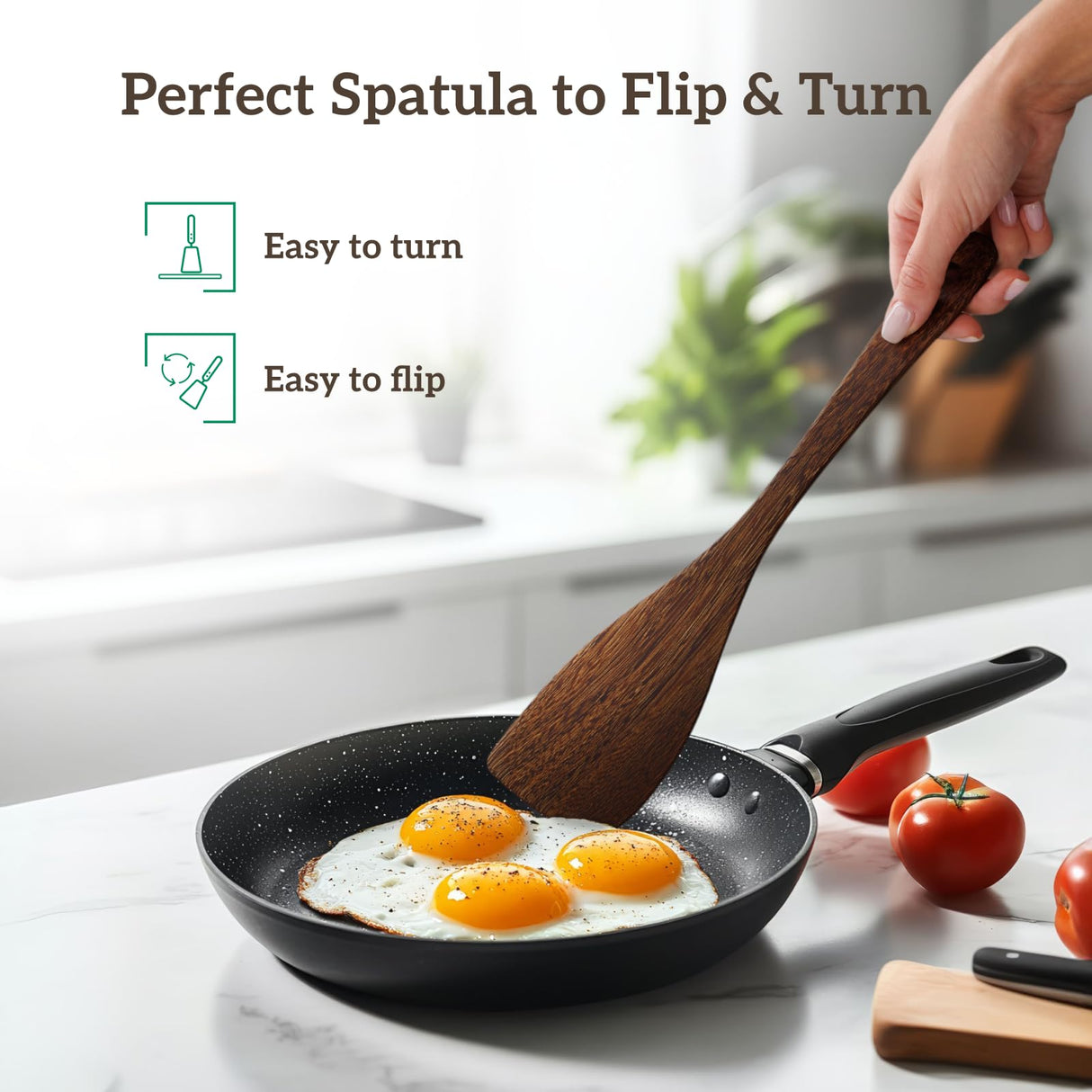 Wooden Spatula for Cooking, Long Handle, Wooden Spoons Set of 2 for Nonstick Pans & Cookware, Wooden Utensil Set, Wood Flipper for Pan and Wok, Wood Scraper, Spatula for Flipping, Serving & Scraping Tigina