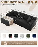 105 Inch Cloud Sectional Couch,Modern Modular Sectional Sofa with Deep Seat,Corduroy Boneless Couches with L-Shape Chaise for Living Room Bedroom,No Assembly Required (Black, Left Facing Chaise) HANXIN
