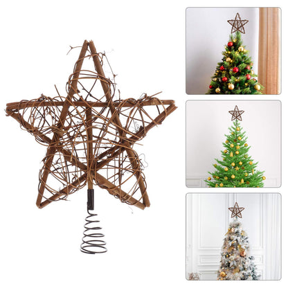 Toddmomy Rustic Christmas Tree Topper Star Rattan Natural Star Christmas Treetop Decoration Hollowed-Out Star Ornaments with Coil Base for Holiday Home Office