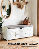 Amada Shoe Storage Bench, Entryway Bench with Cushioned Seat & Lift Top Storage, 3 Doors, Adjustable Shelf, 300 lbs Capacity, Bench with Shoe Rack for Entryway, Bedroom, Living Room, White AMADA HOMEFURNISHING