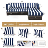 Outdoor Sectional Cushions, 5" Replacement Cushions for Patio Furniture, 9 Piece Water-Resistant Couch Replacement Set, for 4-seat Patio L Shaped Wicker Sofa (Blue Striped) Generic