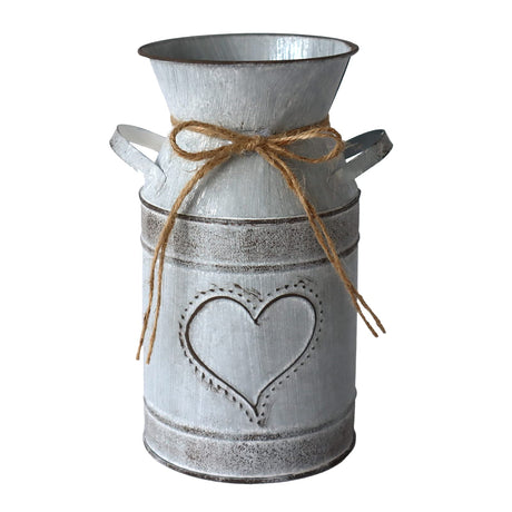 Fauevav Galvanized Milk Can Antique Retro Vase Metal Planter Rustic Vintage Primitive Flower Holder Farmhouse Country Plant for Home Office Decor, 7.6” Fauevav