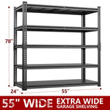 Lauxery 78” H x 55”W x 24”D Metal Garage Shelving, Adjustable 5 - Tier Basement Shelving, Easy Assembly, Large Size Heavy Duty Storage Rack for Garage, Basement & Workshop Lauxery