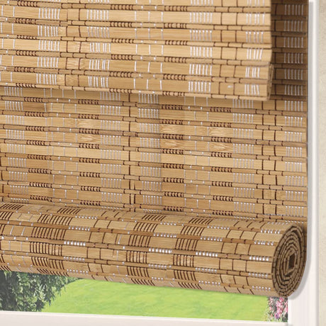 LANTIME Wood Window Blinds Shades, Lined Blackout Bamboo Roller Shades, Easy Installation for Home and Garden, Pattern 1 LANTIME