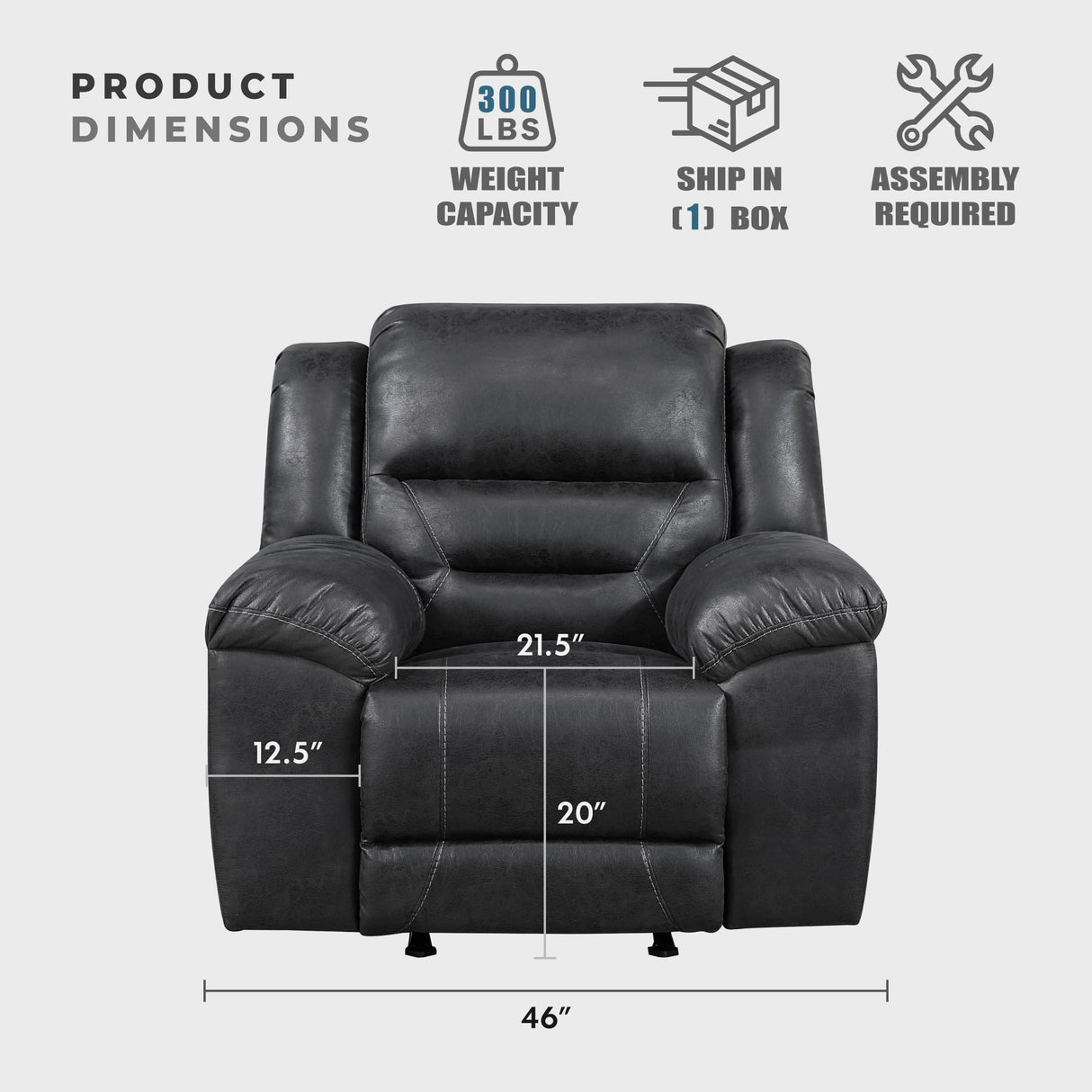 Lexicon Rocker Recliner Chair for Living Room, Wall Hugger Manual Recliner Chairs, Textured Microfiber Upholstered Rocking Reclining Chair, Home Theater Seating, Required Assembly, Black Lexicon