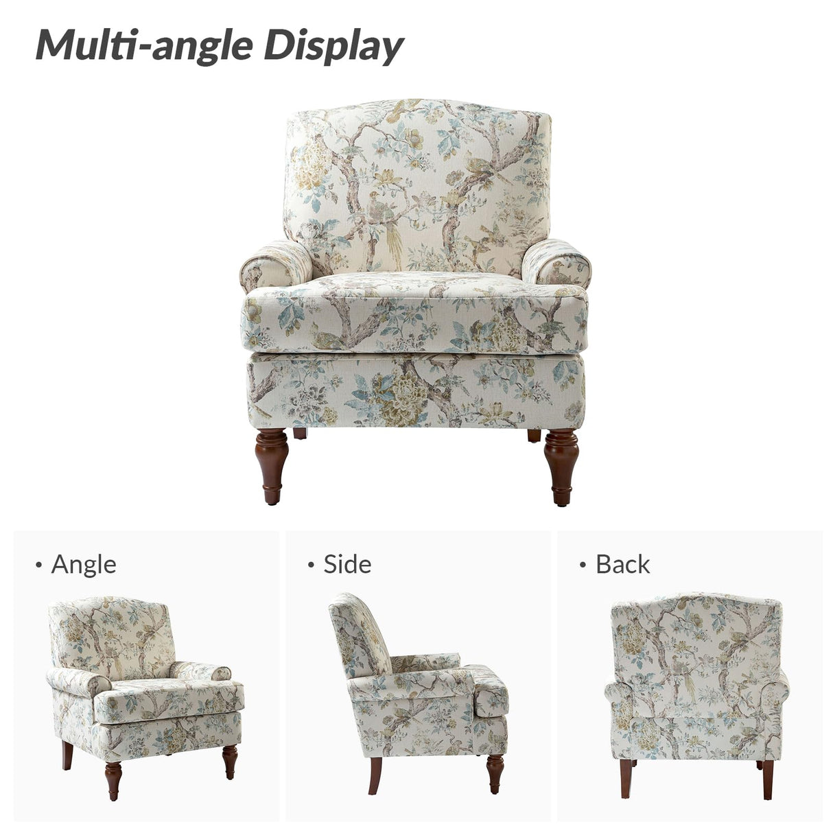 HULALA HOME Accent Chair with Solid Legs & Removable Cushion, Farmhouse Floral Comfy Upholstered Armchair, Leisure Single Sofa Chair for Living Room Bedroom HULALA HOME