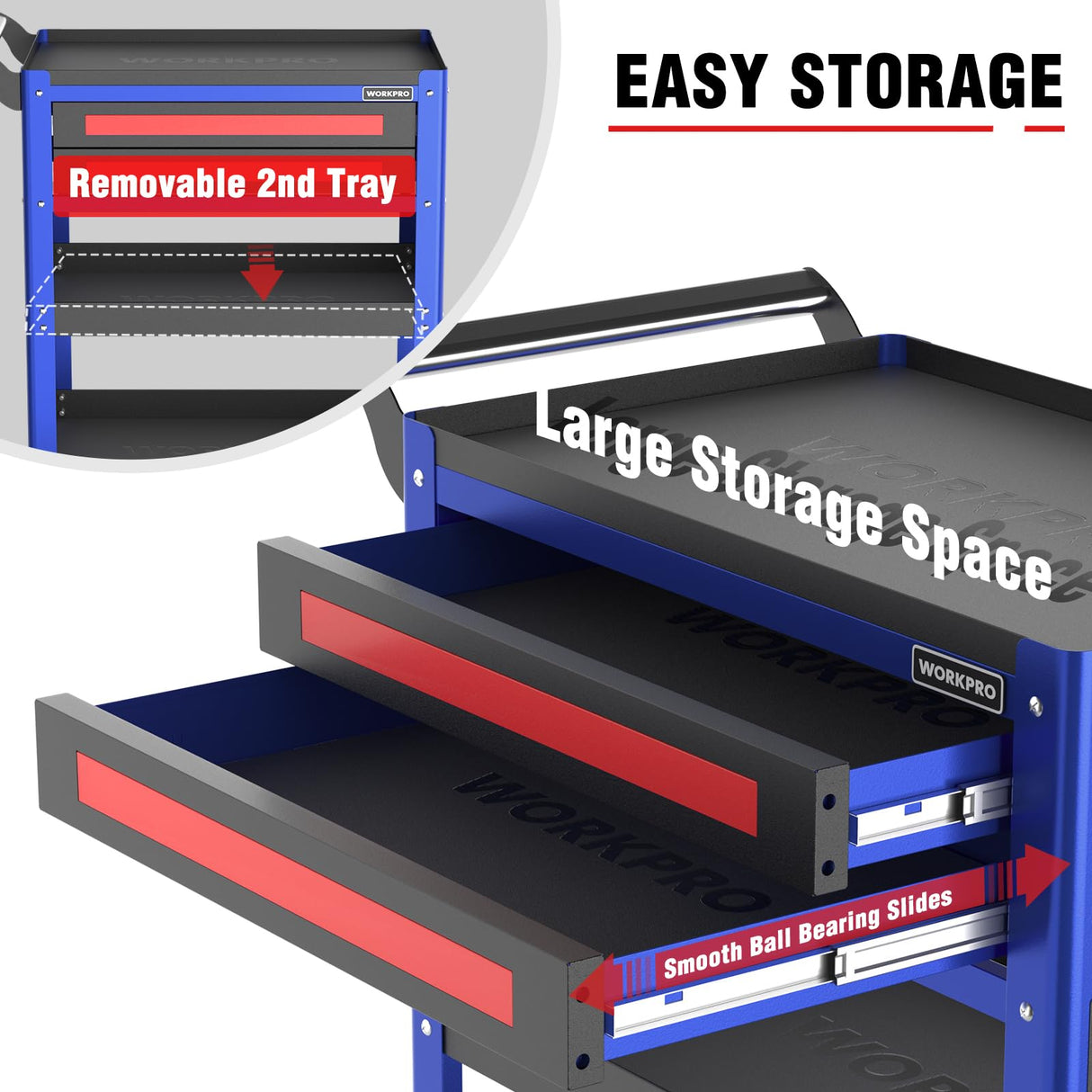 WORKPRO Premium 28" 2-Drawer Rolling Tool Cart, Heavy Duty Utility Industrial Service Cart Storage Organizer with Wheels and Locking System, for Mechanic, Warehouse, Garage, Workshop, 400 lbs Load WORKPRO