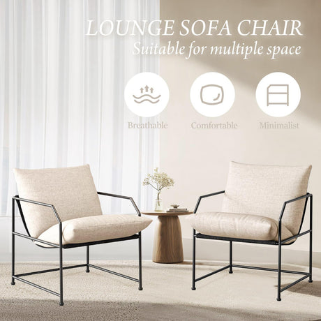 Accent Chair Living Room Chairs Accent Chairs Set of 2 Comfy Reading Chair for Bedroom Upholstered Lounge Chair Mid Century Modern Arm Chair Side Sofa Chair Armchair Waiting Room Chairs(Cream, 2) YEEFY