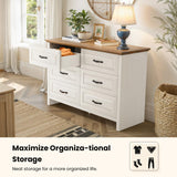 Amada Farmhouse 6 Drawer Dresser for Bedroom, 47.2 Inch Wide Wood Dresser with Natural Texture, Large Drawers, Rustic Farmhouse Chest of Drawers for Bedroom, Living Room, Hallway, Brown & White AMADA HOMEFURNISHING