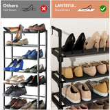 LANTEFUL 3 Tier Shoe Rack for Closet, Shoe Organizer with 5 Hooks, Long Shoe Shelf Storage for Shoe and Boot Stackable Free Standing Shoe Rack for Entryway, Garage, Small Spaces, Dorm, Black LANTEFUL