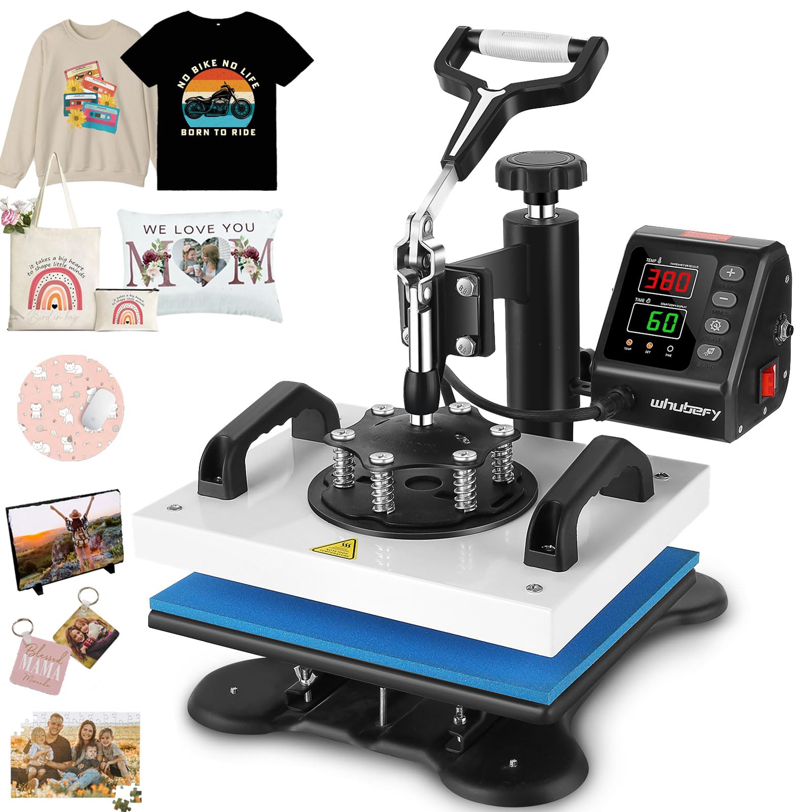 Whubefy Heat Press Machine for T Shirts, 12x10in 650W Heat Press for Bags Pillows Mats Puzzles, Fast Heat-up, Digital Precise Temp Control, Multifunctional Heat Transfer Printing Sublimation  - WoodArtSupply