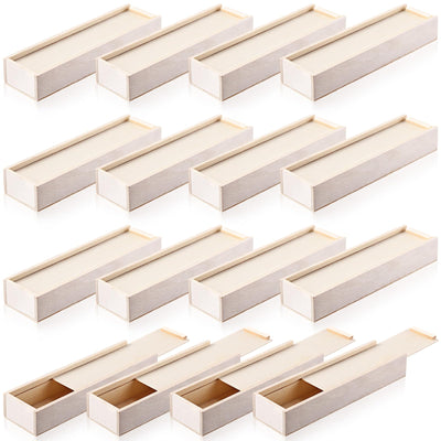 Spiareal 16 Pcs Unfinished Wood Pencil Box with Sliding Lid Wooden Pen Stash Trinket Box Unpainted Storage Box for DIY Craft Housewarming Party DIY with Paint Engraving Imprint 7.7" x 2.2" x 1.4"