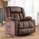 COMHOMA Recliner Chair,360° Swivel Rocker Glider Recliners with Cup Holders, Upholstered Fabric Rocking Chair for Adults,Manual Reclining Single Sofa for Living Room,Brown COMHOMA