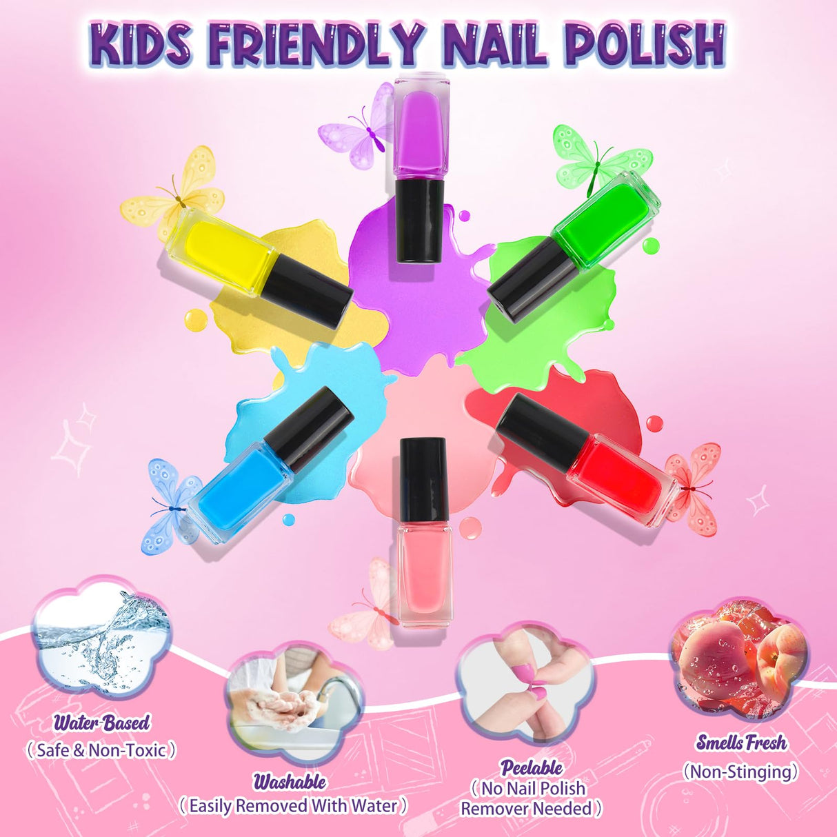 EULRGAUS Kids Nail Polish Set for Girls, 14PCS Nail Art Kit with Nail Dryer, Non Toxic Nail Polish kit and Fake Nails for Kids, Girl Toys Age 6-8, Halloween Christmas Birthday Gifts for Girls 8-12 EULRGAUS