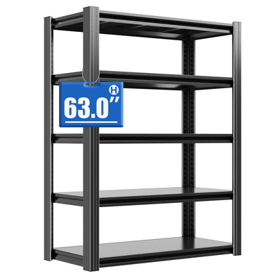 Metal Storage Shelving Heavy Duty, Shelves Unit for Garage, Adjustable 5 Tier Storage Rack, Industrial Utility Shelf for Garage, Warehouse, Basement, Kitchen,15.7" D x 31.5" W x 63" H, Black