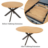 HIPIHOM 43.2"-59.1" Extendable Round Dining Table Set, Mid Century Wooden Round Kitchen Table, Oak Coffee Table for 4-6 Person,PU Leather Chair HIPIHOM