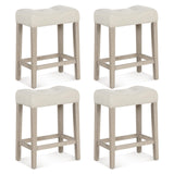 Giantex 24" Bar Stools Set of 4, Upholstered Counter Height Saddle Bar Stools with Footrest and Wood Legs, Farmhouse Button Tufted Backless Barstools for Kitchen Island, Dining Room, Cafe, Beige Giantex