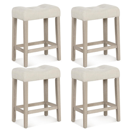 Giantex 24" Bar Stools Set of 4, Upholstered Counter Height Saddle Bar Stools with Footrest and Wood Legs, Farmhouse Button Tufted Backless Barstools for Kitchen Island, Dining Room, Cafe, Beige Giantex