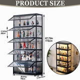 qeknxks Display Cabinet with Acrylic Doors, 5-Tier Bamboo Curio Display Cabinet, Display Cases for Figurine, Toy Organizers Rack & Display Shelf, Kids Bookcase for Home Office, Playroom, Living Room qeknxks