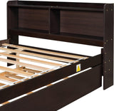 Harper & Bright Designs Full Bed Frame with Trundle, Full Trundle Bed with Bookcase Headboard, Wood Full Size Platform Bed with Twin Trundle Bed Under for Kids Girls Boys, Espresso Harper & Bright Designs