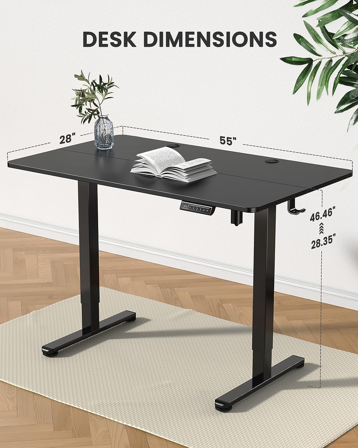 ErGear Height Adjustable Electric Standing Desk, 55 x 28 Inches Sit Stand up Desk, Memory Computer Home Office Desk (Black) ErGear