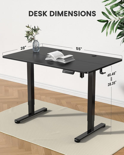 ErGear Height Adjustable Electric Standing Desk, 55 x 28 Inches Sit Stand up Desk, Memory Computer Home Office Desk (Black) - WoodArtSupply