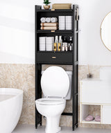 Cozivolife Over The Toilet Storage Cabinet with Drawer and Flip Door, Bamboo Bathroom Organizer Shelf with Anti-Tip Design and Waterproof Feet Pad,Freestanding Rack Above WC Space Saver (Black) Cozivolife