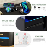 FREDEES 7 Drawers Dresser for Bedroom with LED Light, Large Chest of Drawers, Modern Black Dresser with Charging Station, Wood Bedroom Dressers for Closet/Living Room/Hallway FREDEES