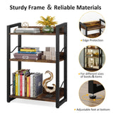 Hosfais 3-Tier Rustic Brown Wood Bookshelf with Metal Frame and Edge Protection Hosfais