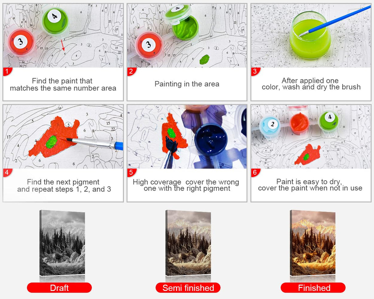 TISHIRON DIY Paint by Number for Adult, Elk Bull Paint by Numbers, Nature Landscape Adult Paint by Numbers Kits on Canvas, 16X20 Inch Mountain Paint by Numbers for Adults Beginner Kids TISHIRON