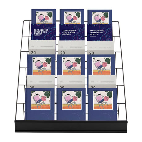 LyeXD 6 Tier Book Display Rack, Comic Book Display Wire Rack Greeting Card Display with Panel Fence, 18" Brochure Display Stand Tabletop CD Display Magazine Rack for Library Classroom (Black) LyeXD