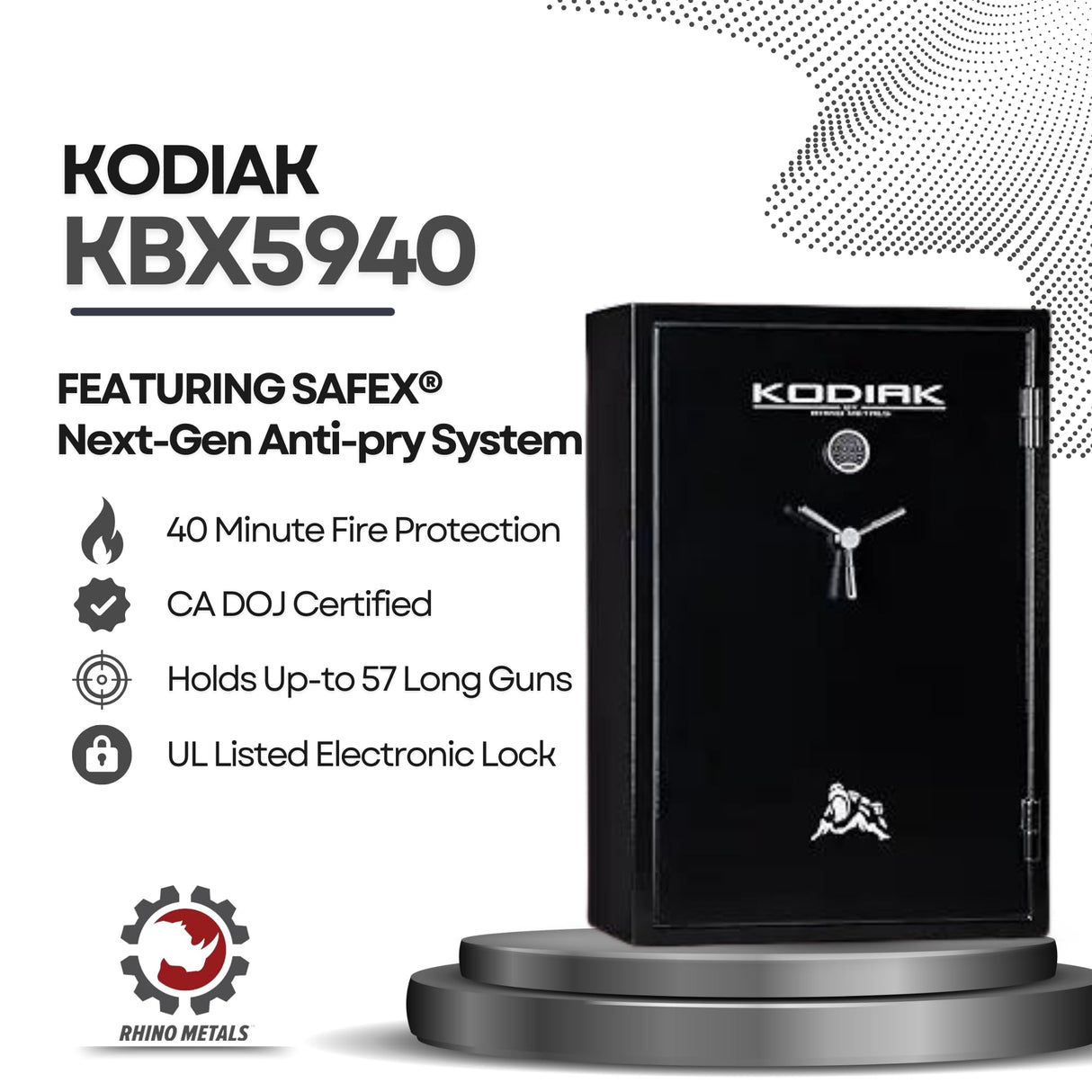 Kodiak Gun Safe for Rifles & Pistols | KBX5940 by Rhino Metals with New SafeX Security System | 57 Long Guns & 8 Handguns | 40 Minute Fire Protection | Door Organizer for Handguns & Ammo | 573lbs Kodiak