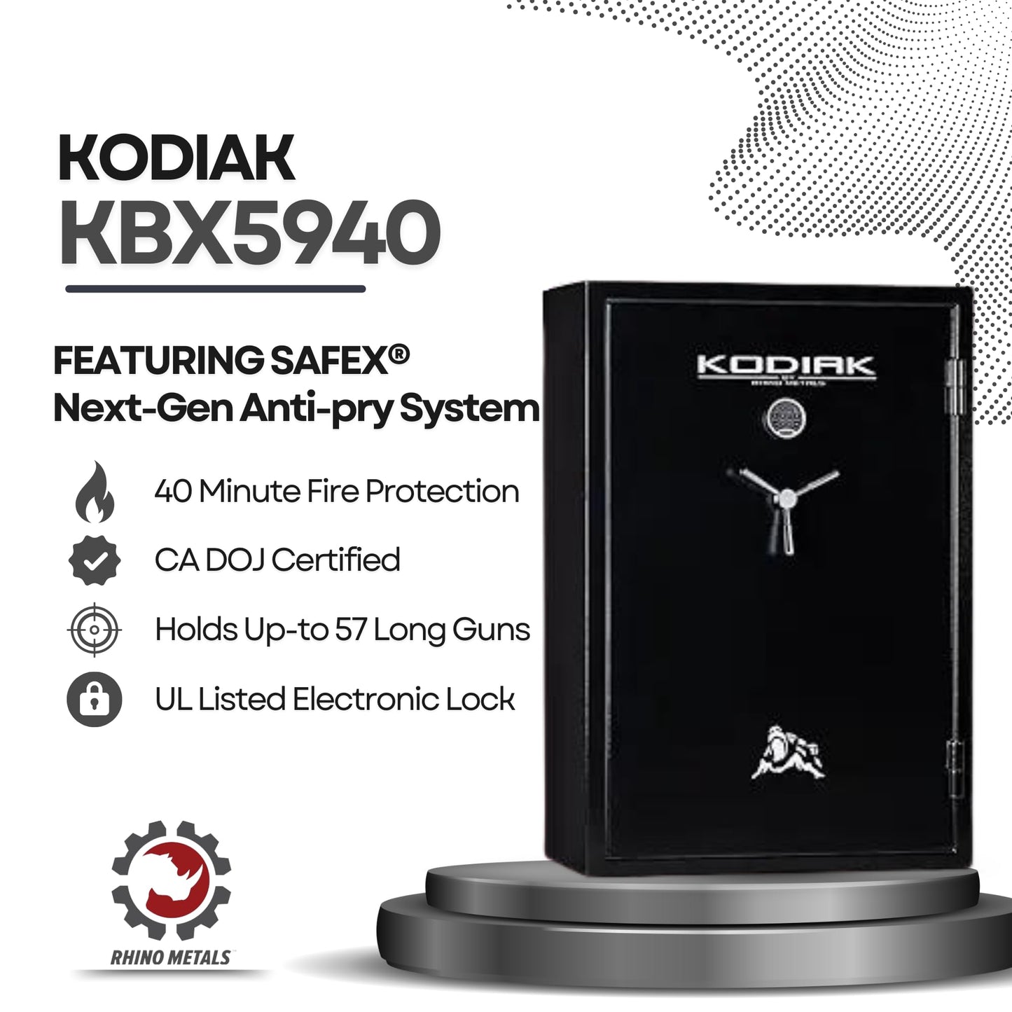 Kodiak Gun Safe for Rifles & Pistols | KBX5940 by Rhino Metals with New SafeX Security System | 57 Long Guns & 8 Handguns | 40 Minute Fire Protection | Door Organizer for Handguns & Ammo | 573lbs